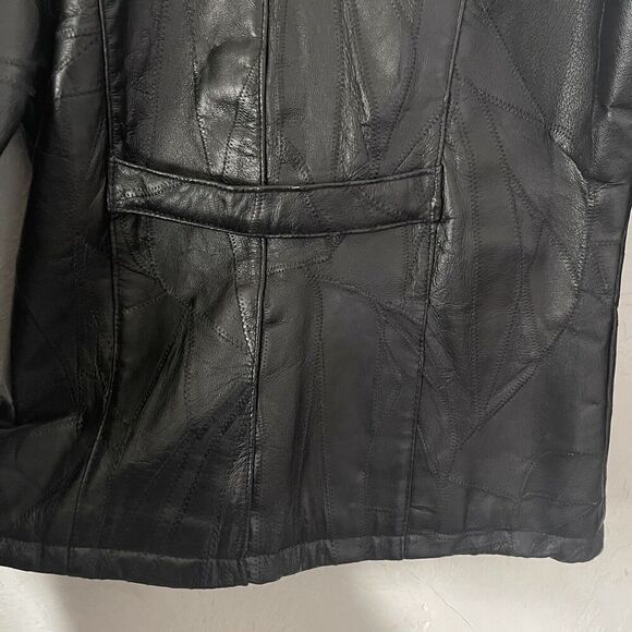 Vintage Jacket Size 2X Plus Patchwork Black Leather Y2K 90s Grunge Hippie - Picture 9 of 16